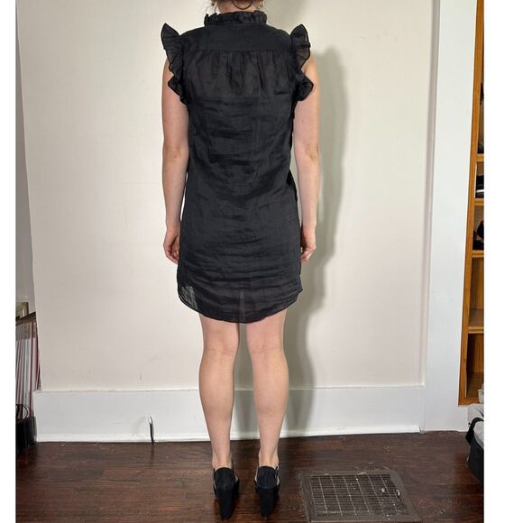 FRAME Lauren Ruffled Ramie-gauze Mini Dress In Black Size Small - Picture 3 of 5